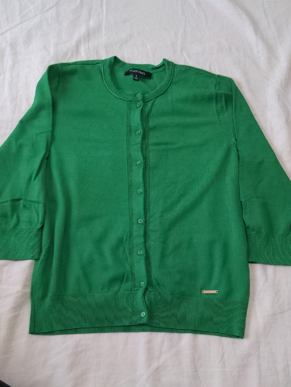 Ellen Tracy Kelly Green Viscose 3/4 Sleeve Cardigan Size L
